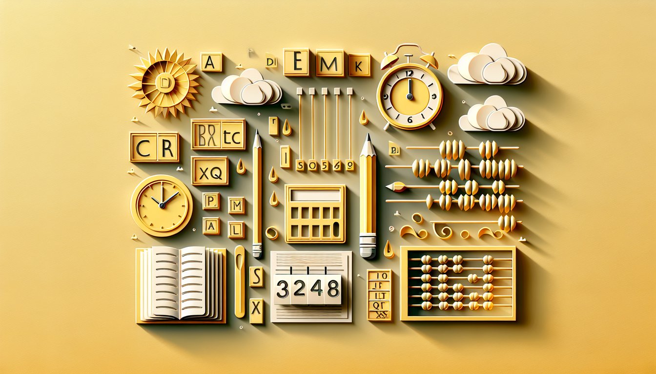 Layered paper cutout quiz sheet pencil check mark book icons on golden yellow backdrop