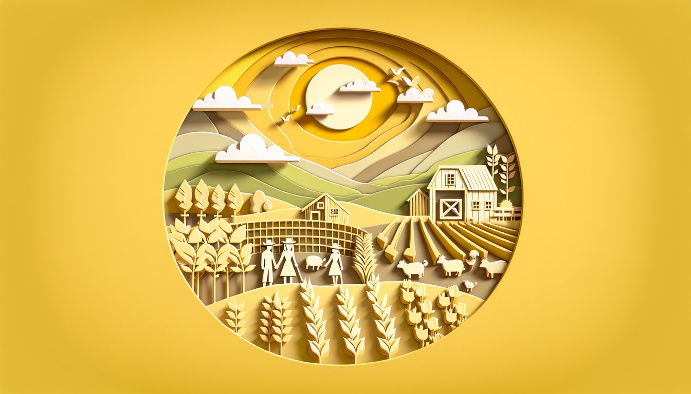 Paper art illustration for Stardew Valley character quiz on a golden yellow background