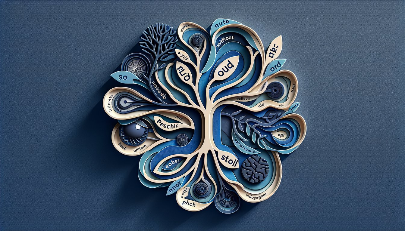 Paper art illustration for a Roots and Affixes quiz on a dark blue background