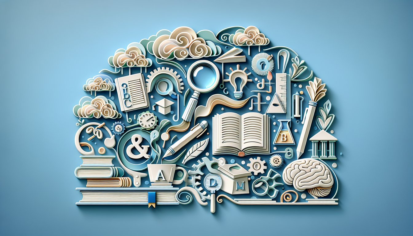 Paper art illustration for a spelling trivia quiz on a sky blue background