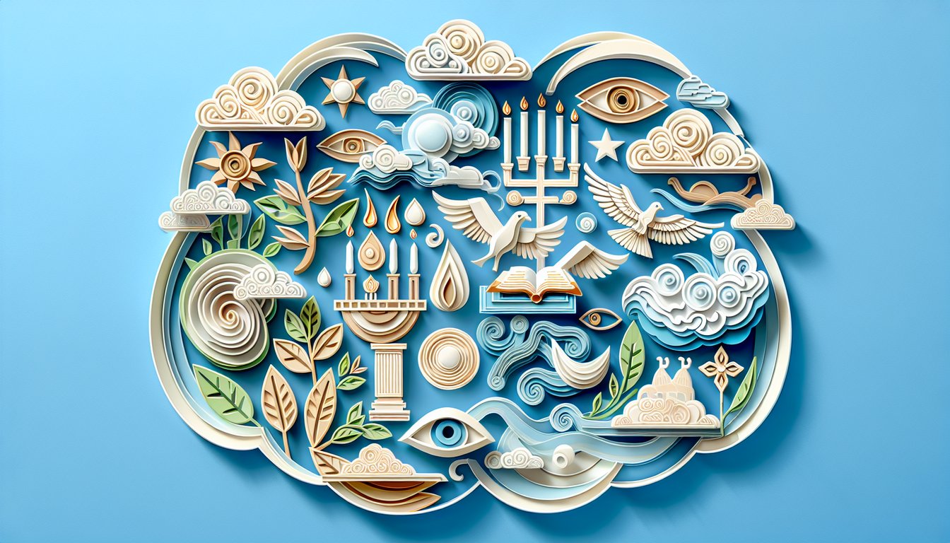 Paper art illustration of open Bible with quiz elements floating on sky blue background for Book of Hebrews quiz