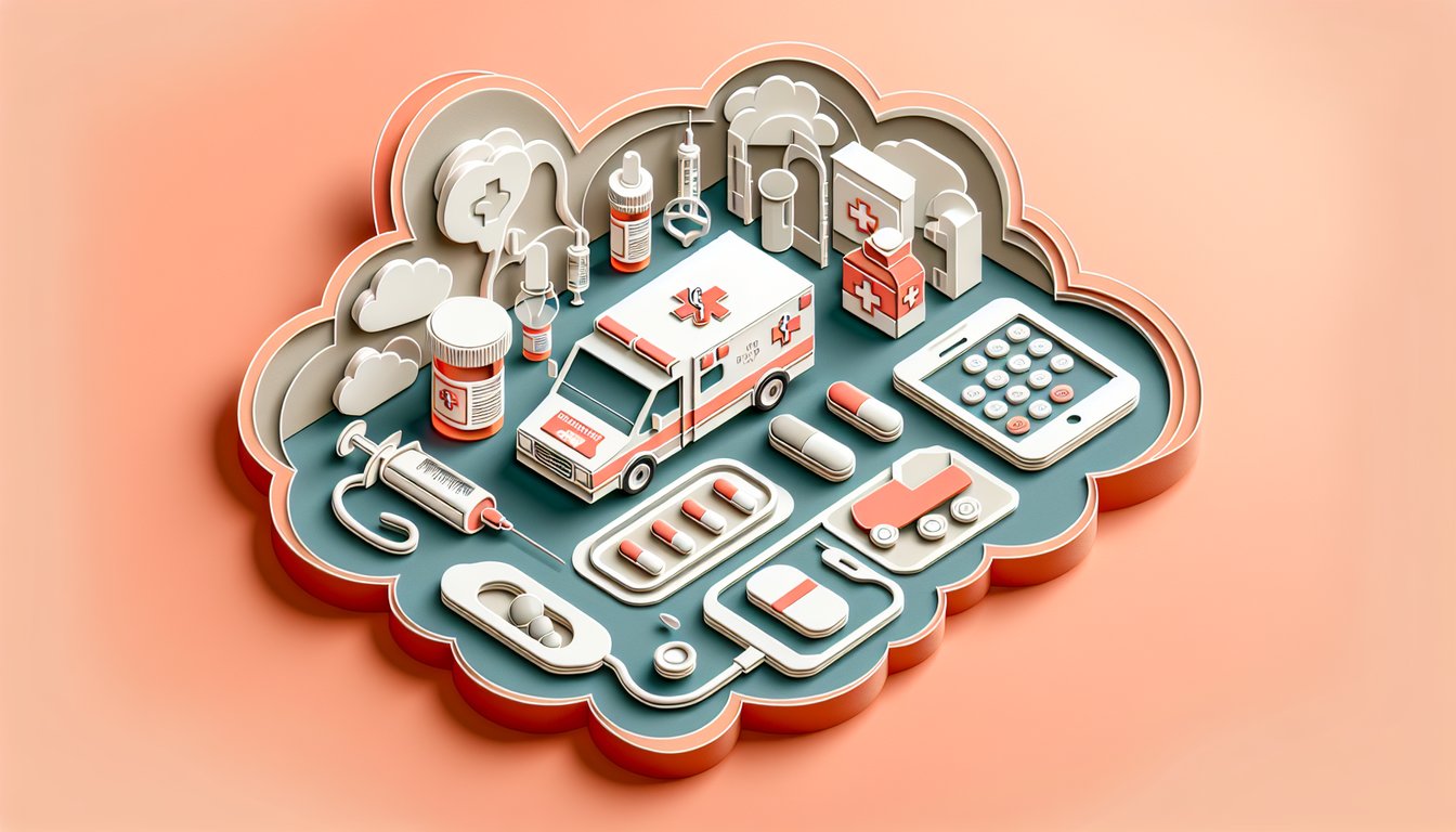 Paper art illustration for Paramedic Med Math quiz on a coral background