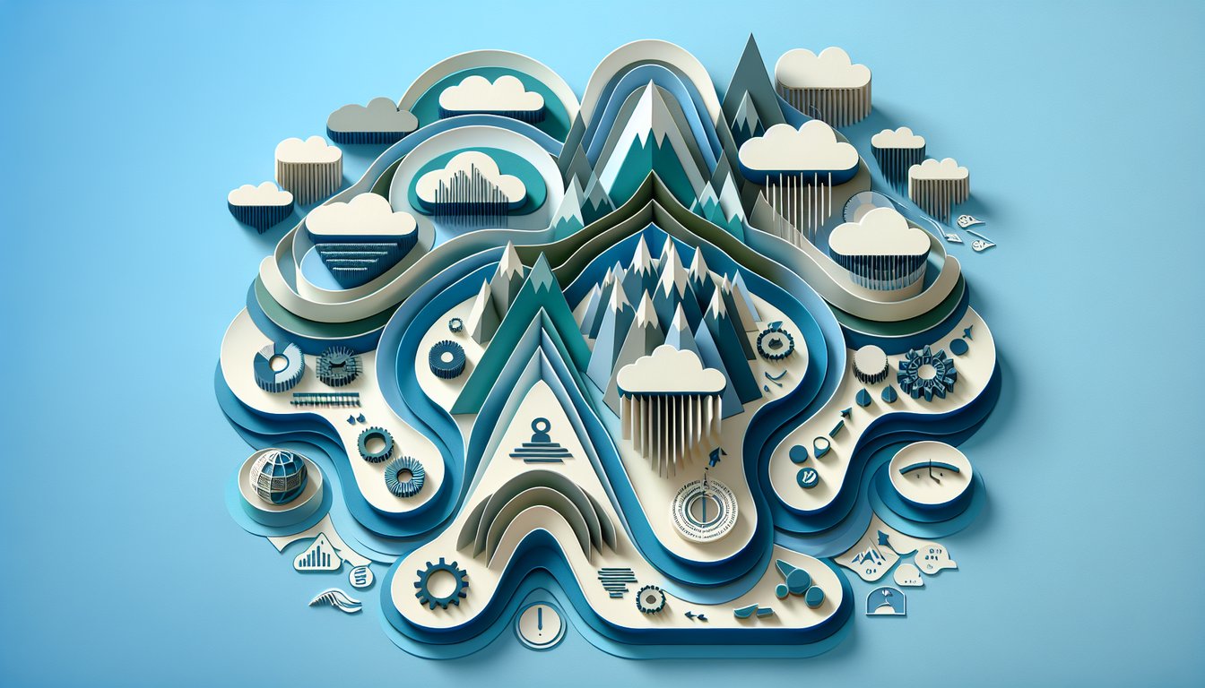 Paper art illustration of a quiz risk management theme with shield chart question mark puzzle pieces on sky blue background