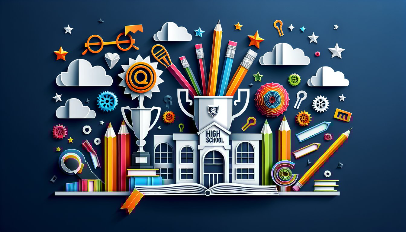 Paper art illustrating the Escoinst Mastery Challenge, a high school level interactive quiz.