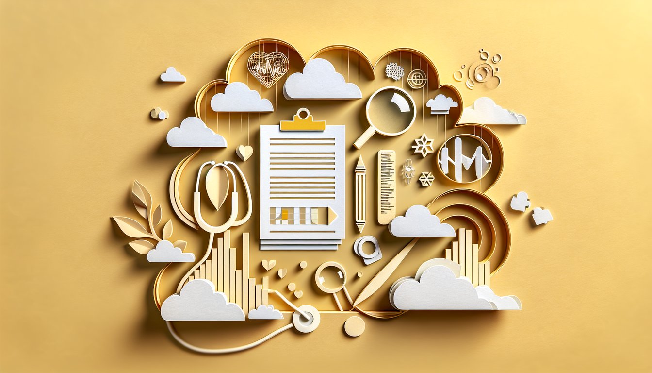 Paper art quiz on golden yellow background CCA exam 100 questions coding standards health records data content