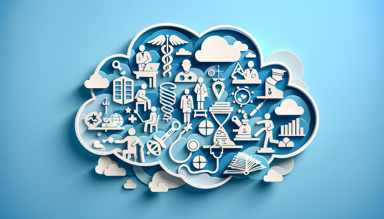 Paper art illustration for a career sector quiz on a sky blue background