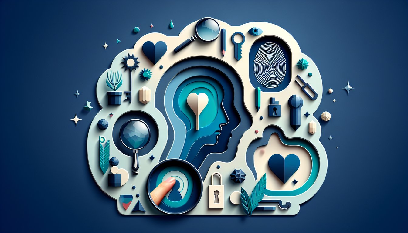 Paper art illustration for personality quiz to find your perfect name on a dark blue background.