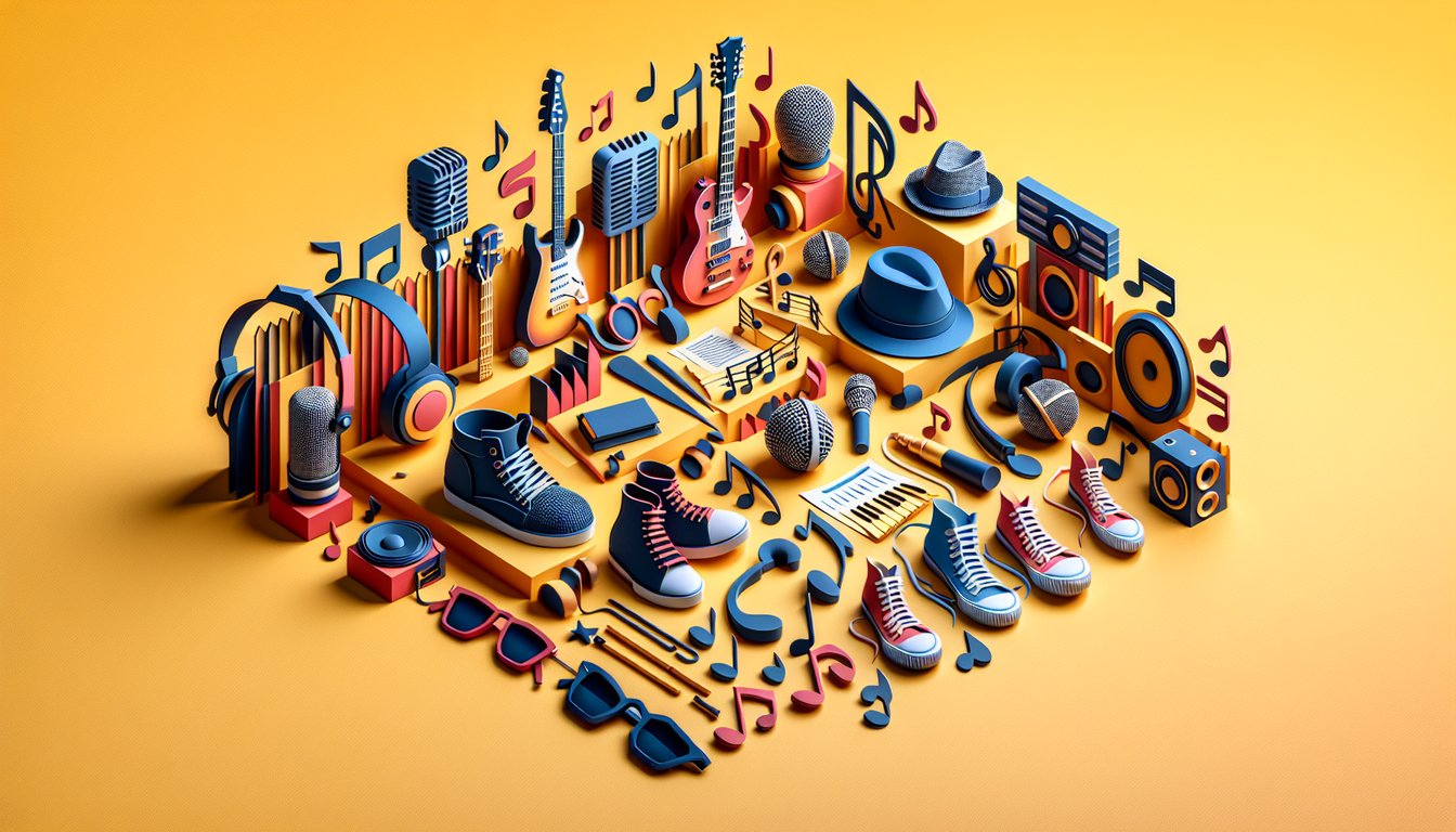 Paper art illustration for One Direction style quiz on a golden yellow background
