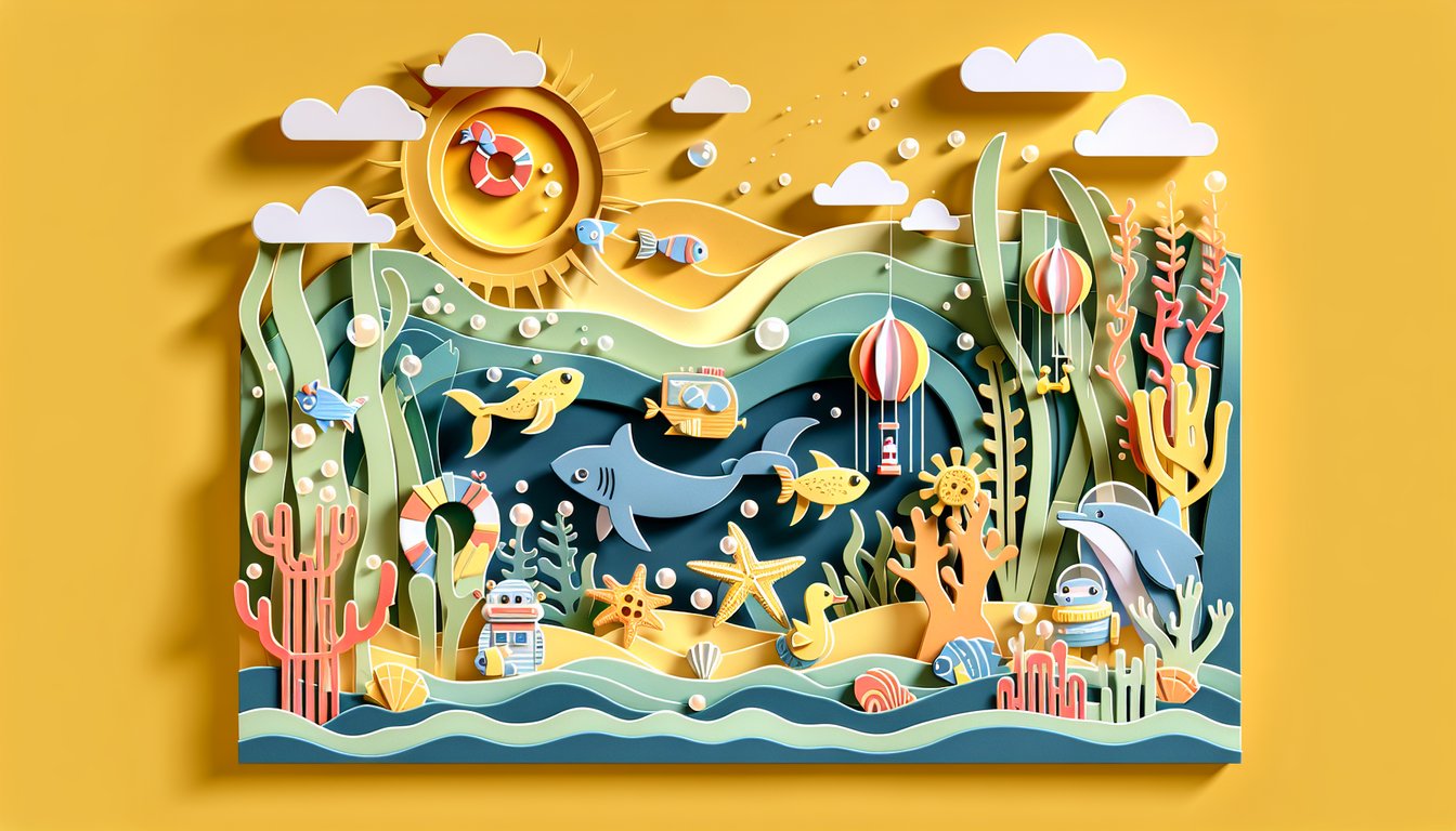 Paper art illustration for Spongebob personality quiz on golden yellow background