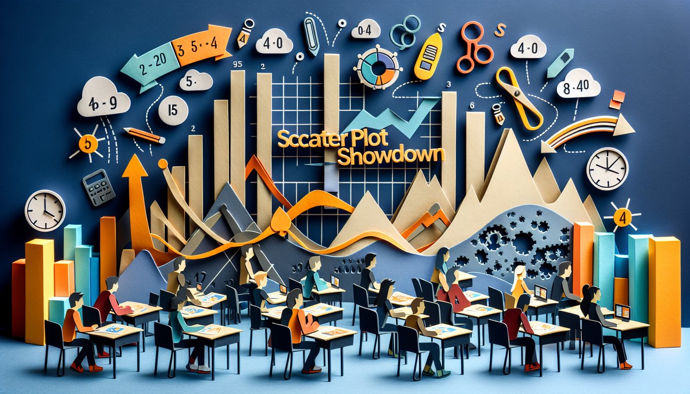 Scatter Plot Showdown quiz art engaging students in data trend analysis for exam prep.