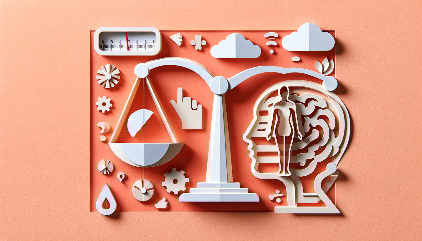 Paper art illustration for a quiz about body size goals on a coral background