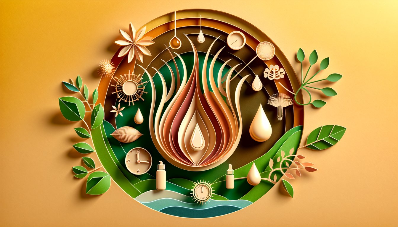 Paper art illustration for hair growth quiz on a golden yellow background