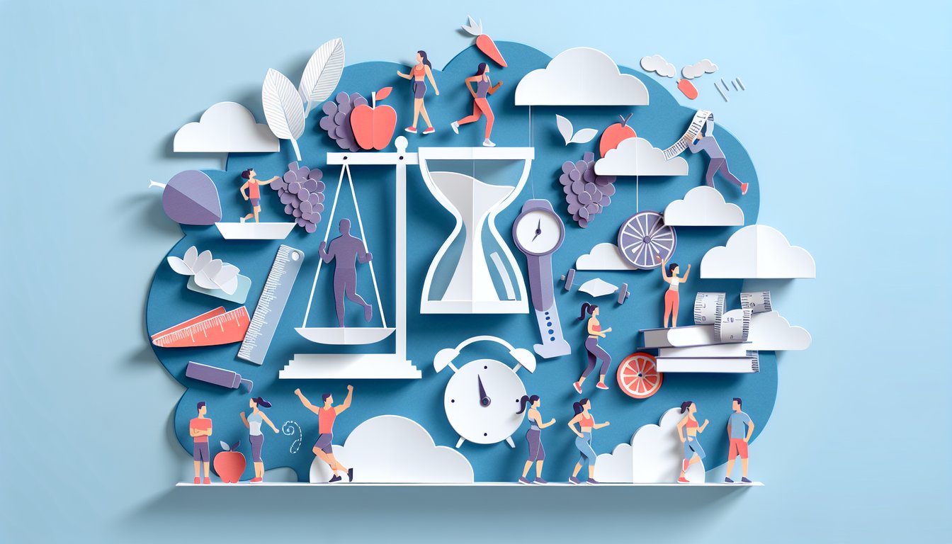 Paper art illustration for Will I Be Fat quiz exploring future body image and weight trends on sky blue background