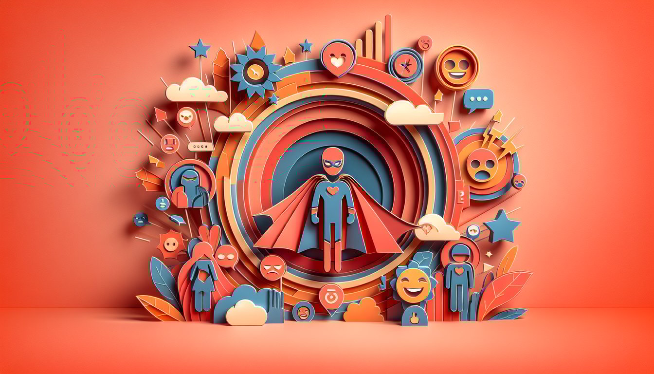 Paper art scene on coral background quiz to discover your Incredibles superhero, uncover hidden superpower and share result