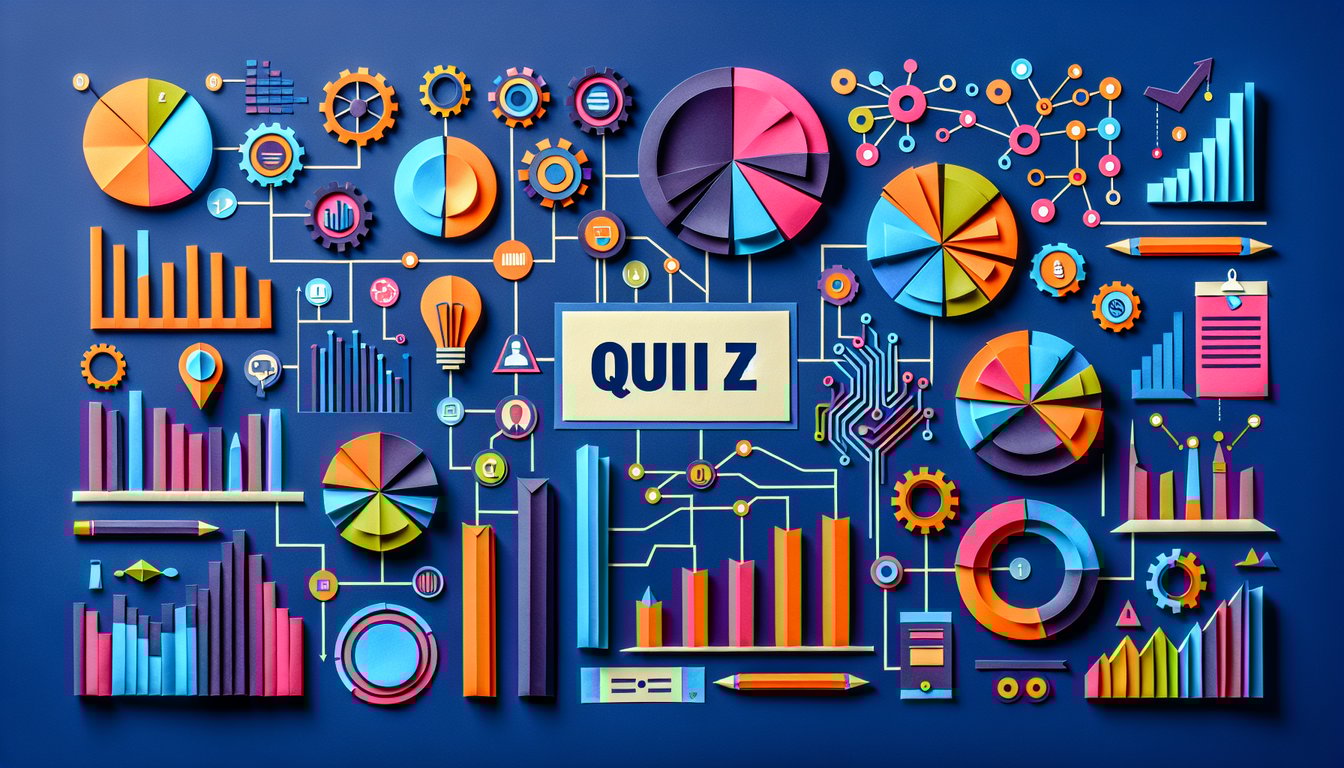 Colorful paper art depicting elements related to Business Management Concepts Quiz