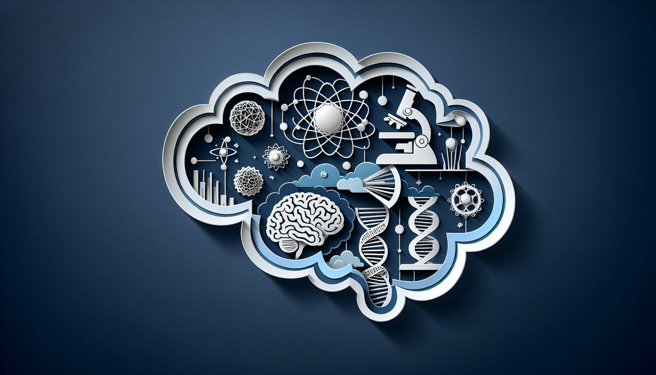 Paper art illustration for a challenging science trivia quiz on a dark blue background