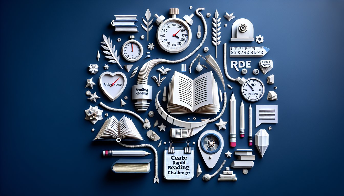 Colorful paper art promoting The Rapid Reading Challenge for middle school English learners.