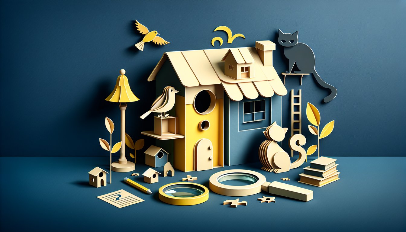 Paper art style bright yellow Tweety bird with oversized head and big blue eyes on dark blue background with quiz title text