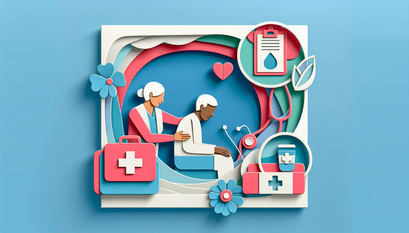 Paper art quiz scene with open booklet and question icons on sky blue background for PSW practice exam prep