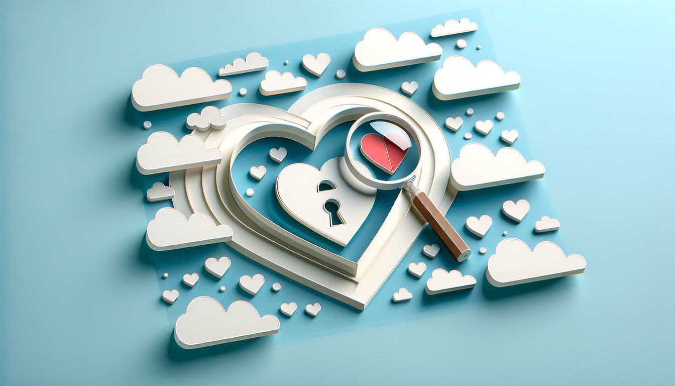 Paper art illustration for a quiz about spotting signs of a potentially unfaithful husband on a sky blue background.