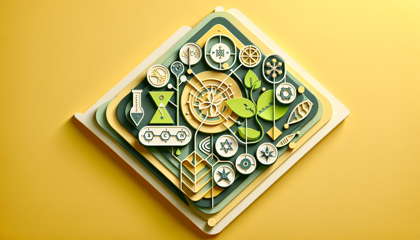 Paper art illustration of science roots quiz with chlor root word prefix and suffix puzzles on a golden yellow background