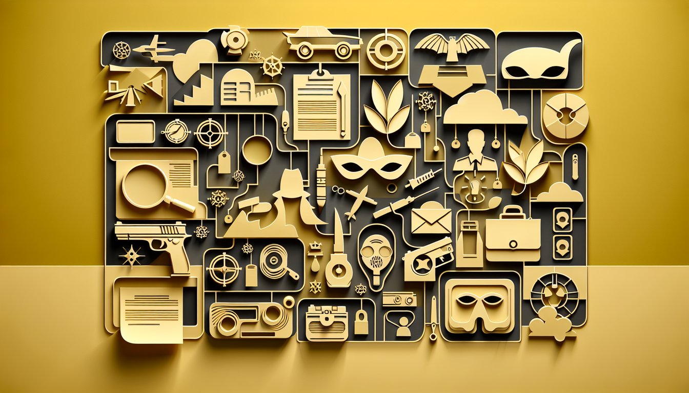 Paper art illustration of assassin mask and dagger on golden yellow background for Which Assassin Are You quiz