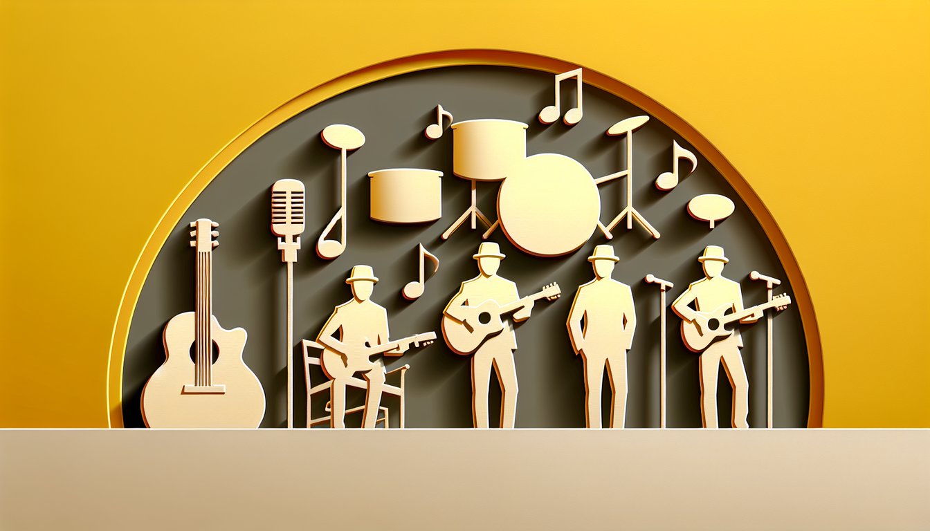 Paper art Jonas Brothers trivia quiz revealing oldest sibling on golden yellow background