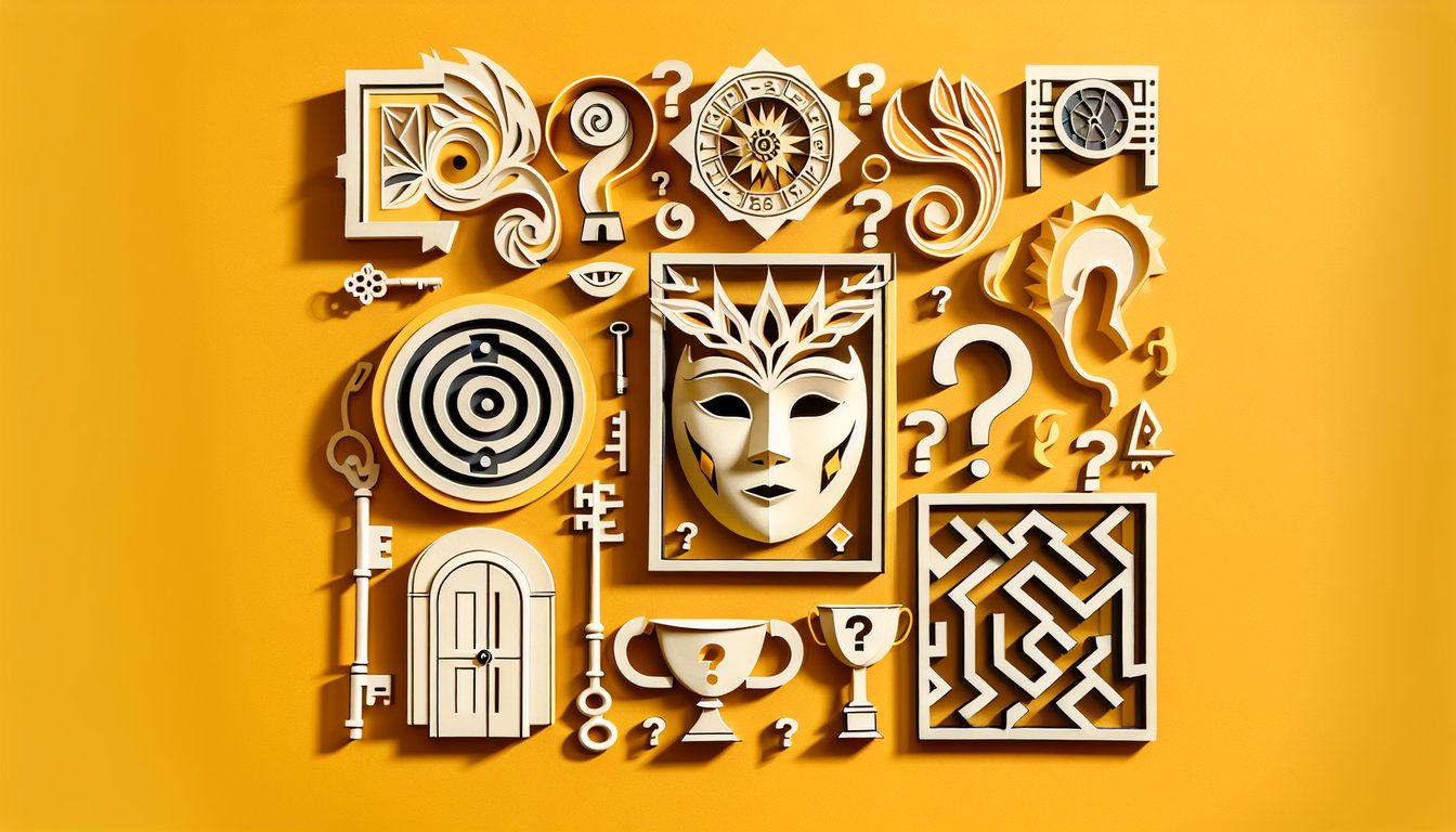 Paper art layers form silhouettes question mark and keyhole on golden yellow background hint at uncovering hidden secrets