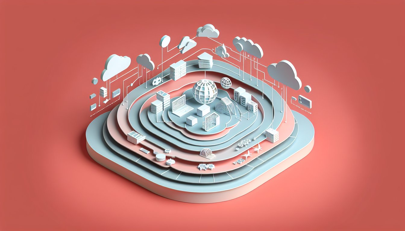 Paper art illustration for OSI Model Quiz on seven network layers on a coral background