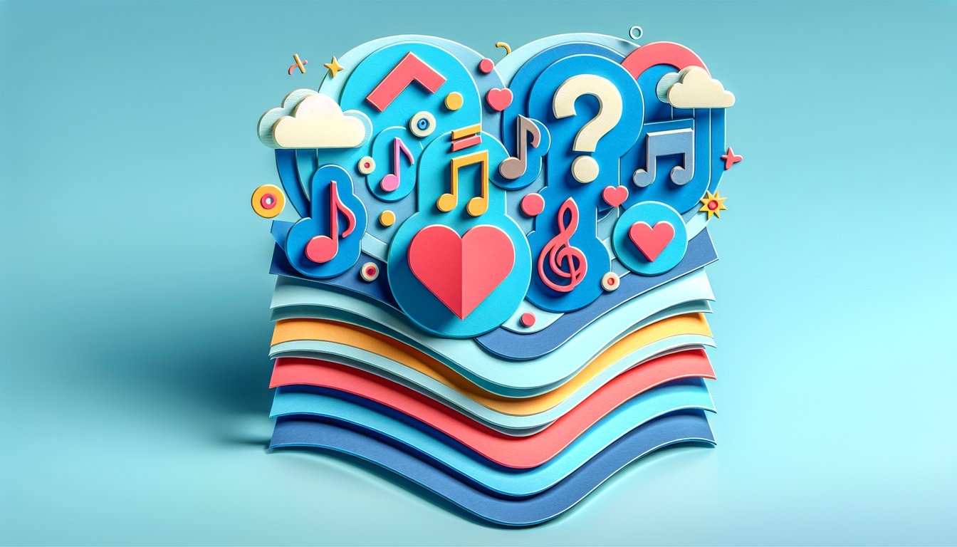 Paper art illustration for a Billie Eilish song vibe quiz on a sky blue background