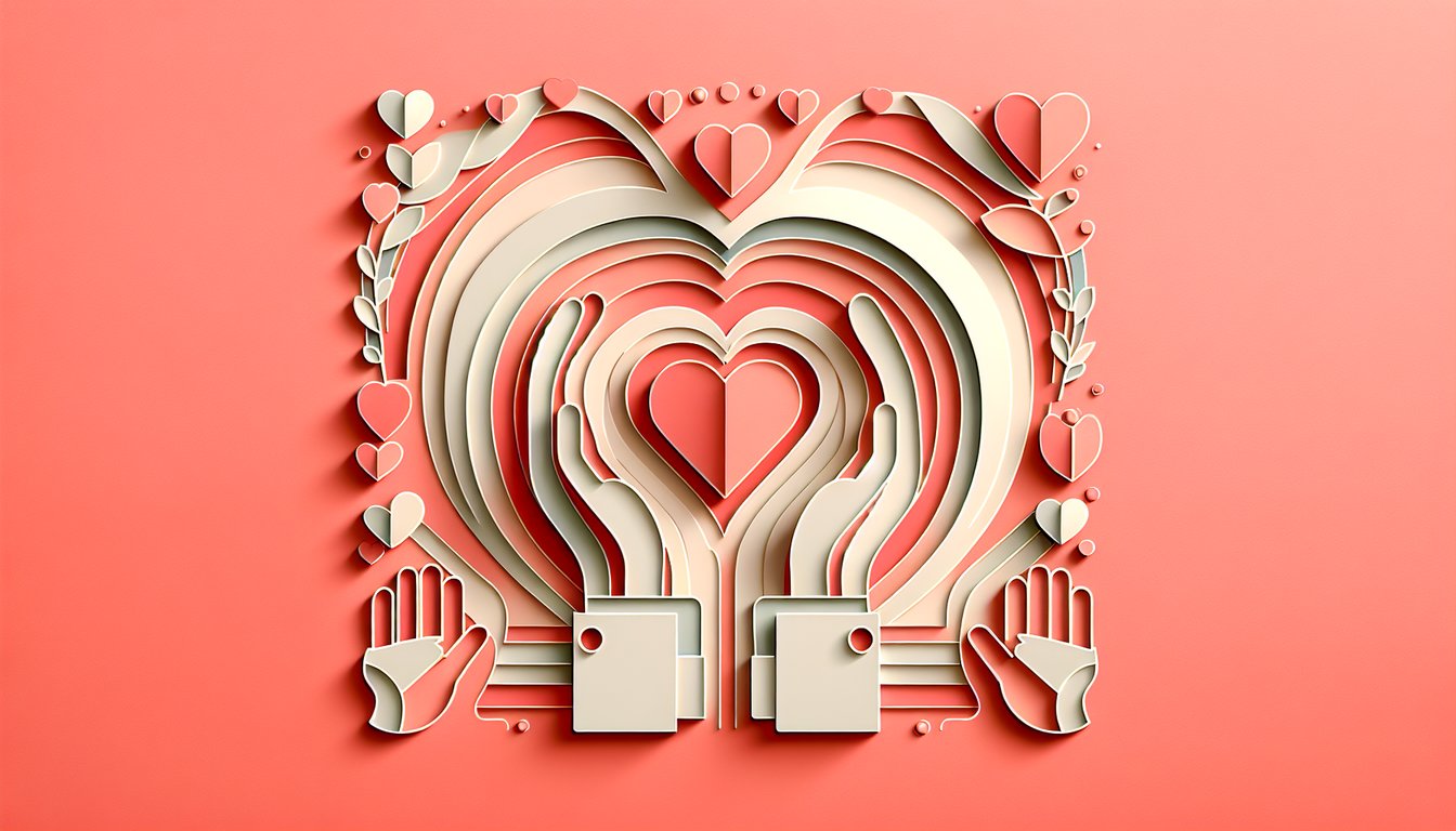 Paper art illustration for Am I a Nice Person quiz on a coral background