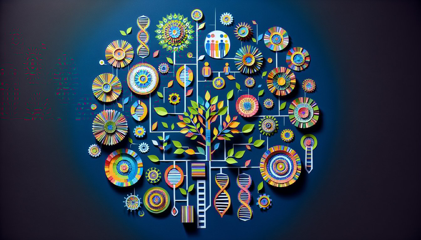 Colorful paper art depicting elements related to Family Genealogy Trivia Quiz
