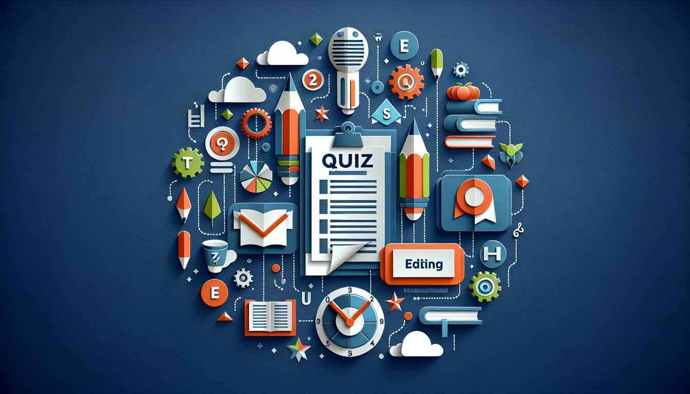 Colorful paper art promoting the Revise  Edit Challenge, a high school English quiz.
