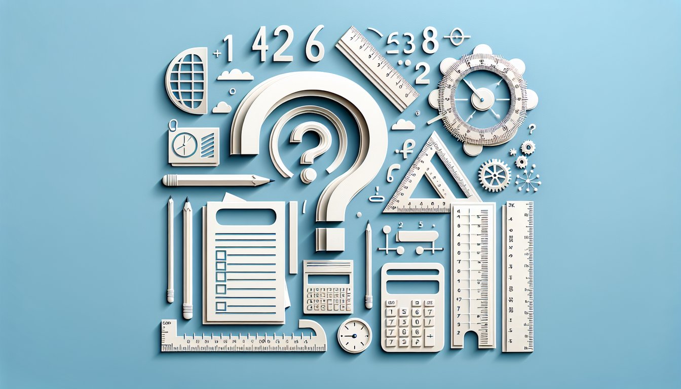 Paper art quiz with math symbols on sky blue background, promoting free PAT practice questions and past papers