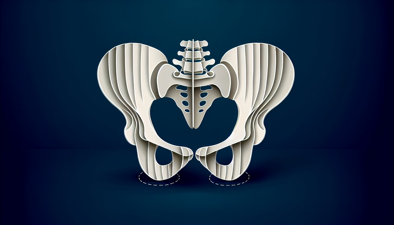 Paper art trivia game challenging users to label pelvic bones for anatomy review.