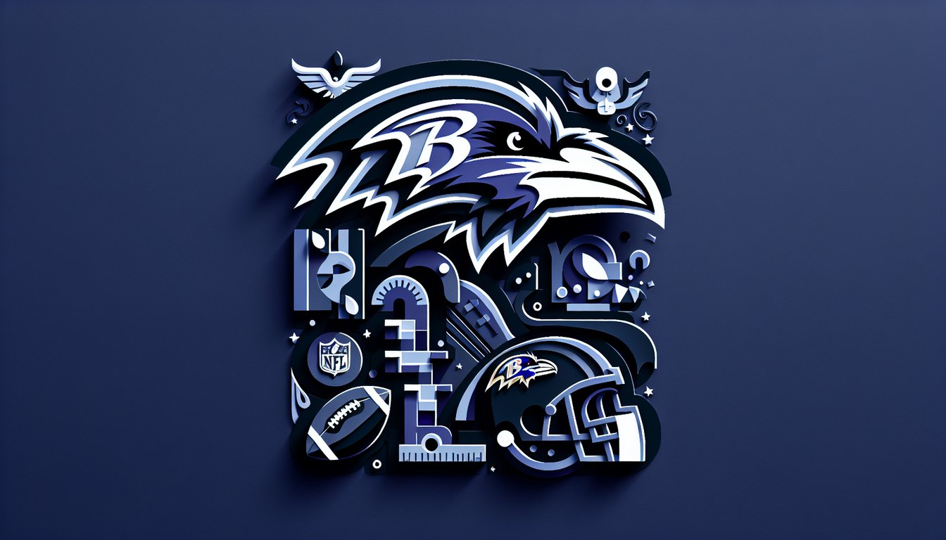 Paper art football helmet with raven emblem quiz cards on dark blue background for Baltimore Ravens trivia