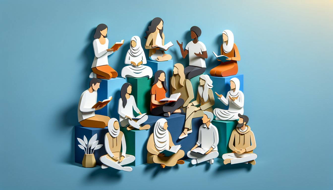 Paper art illustration for a woke test quiz on cultural awareness and social insight on a sky blue background.