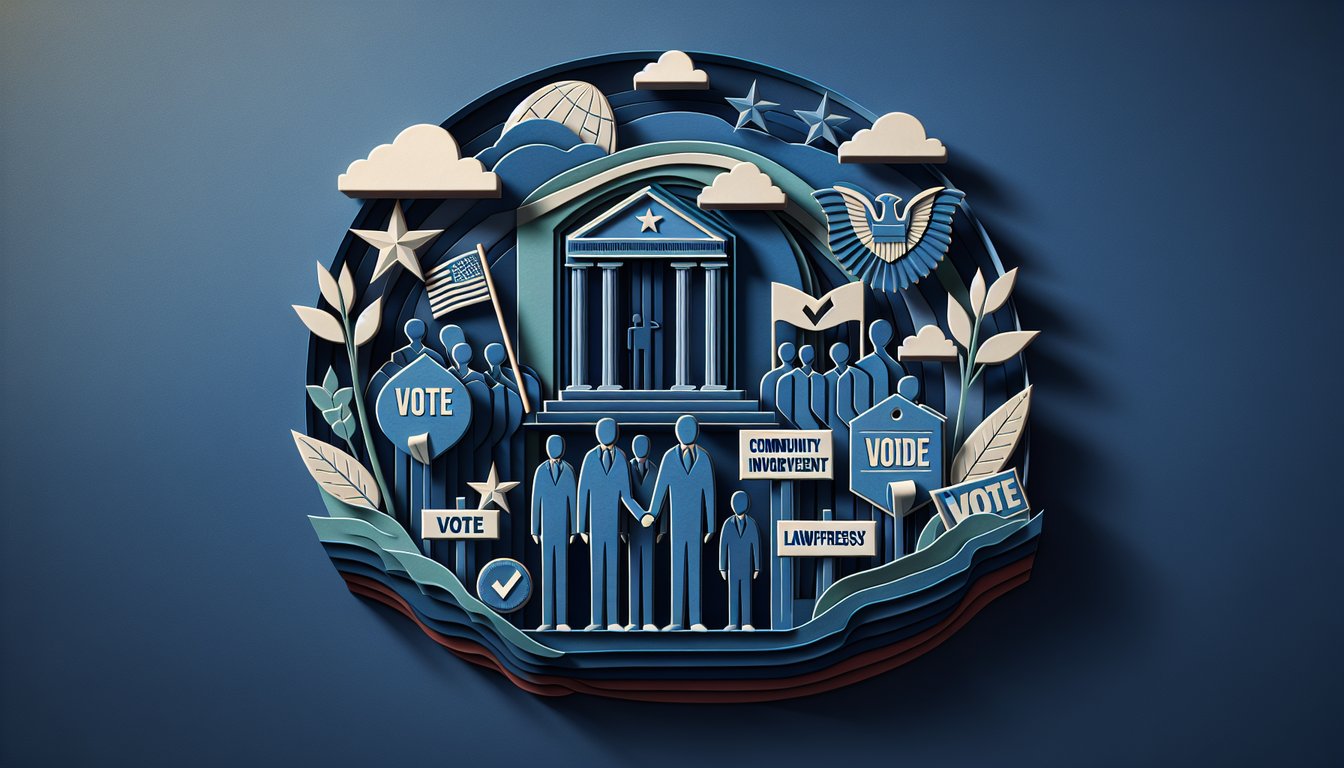 Paper art illustration Good Citizen Quiz invite on dark blue background highlighting civic smarts and responsibility