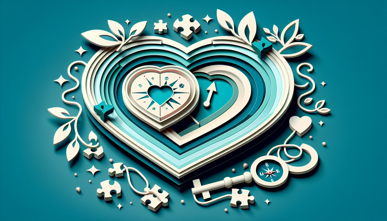 Paper art illustration for soulmate test exploring ideal partner traits on teal background