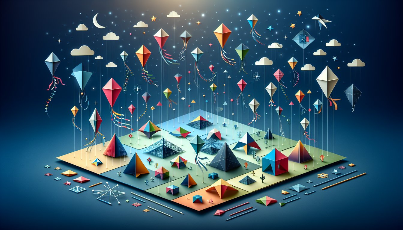 Paper art promoting The Kite Proof Challenge quiz for high school geometry students.