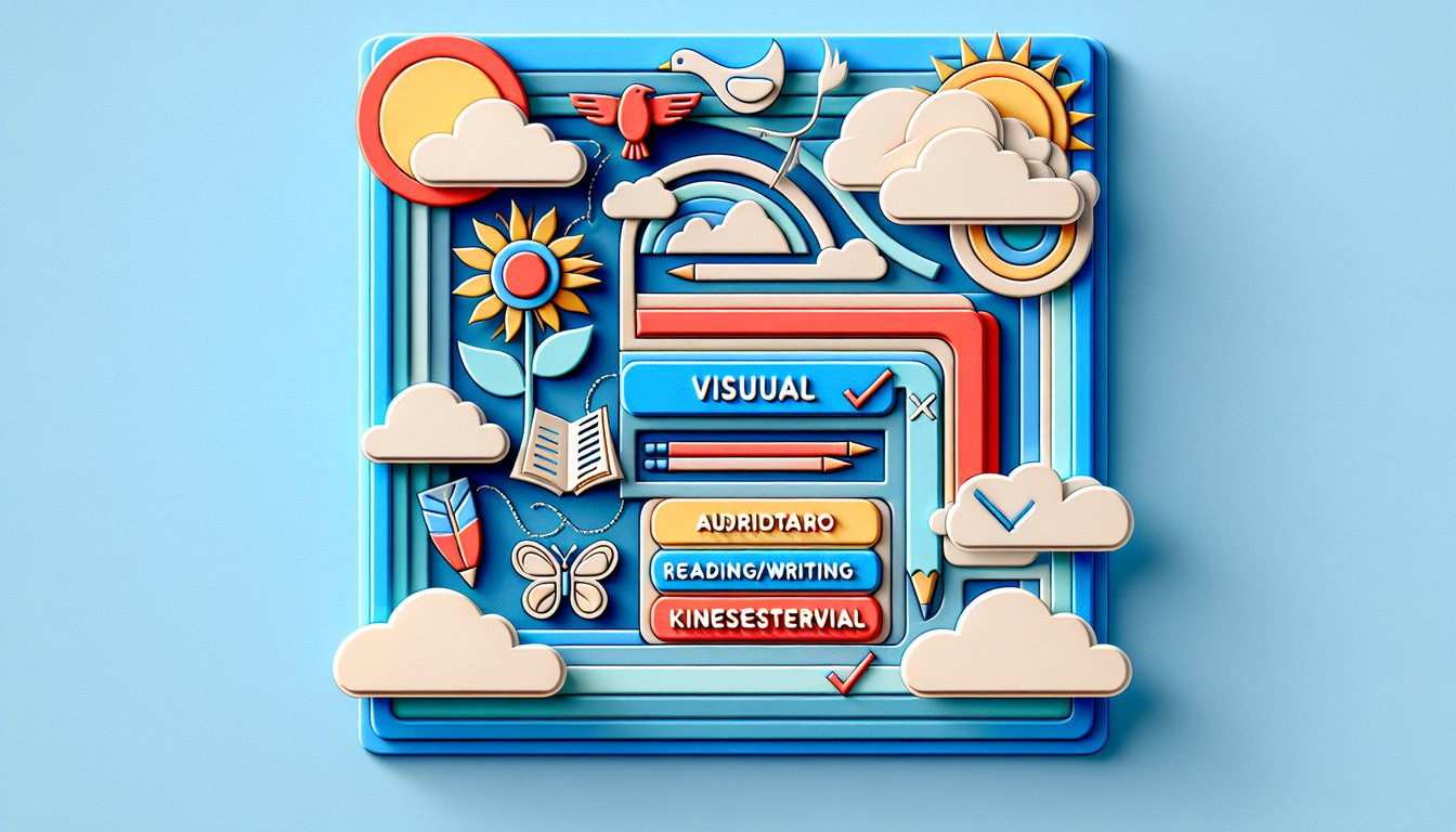 Paper art quiz illustration promoting a free VARK assessment to discover learning preferences on sky blue background.