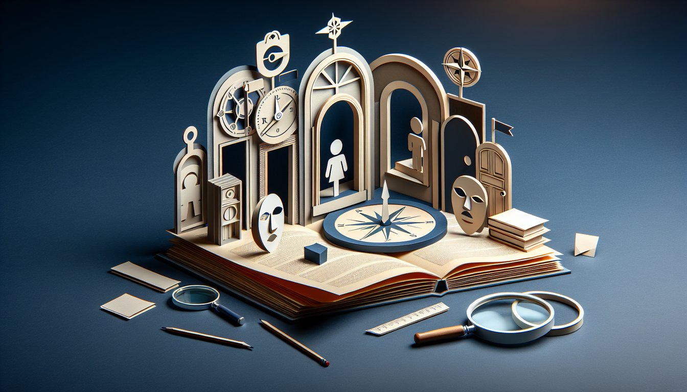 Paper art illustration for a personality quiz on Aspergers and Narcissism traits on a dark blue background.