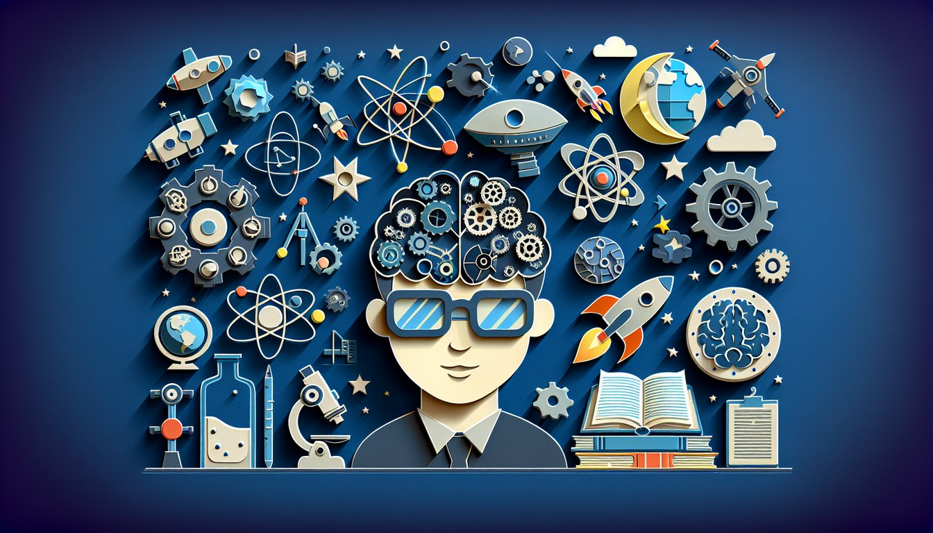 Paper art illustration of boy genius quiz with Jimmy Neutron catchphrases and trivia on dark blue background