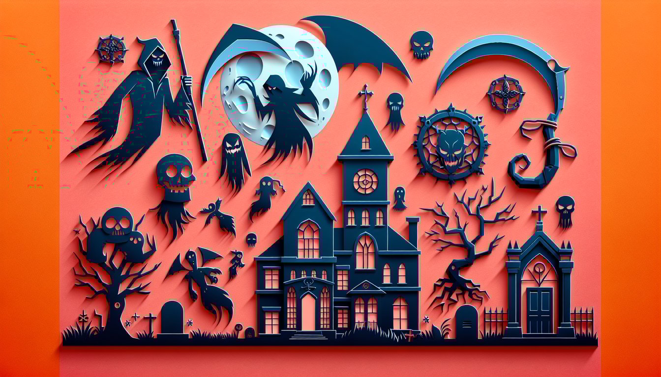 Paper art illustration for Soul Eater character quiz on a coral background