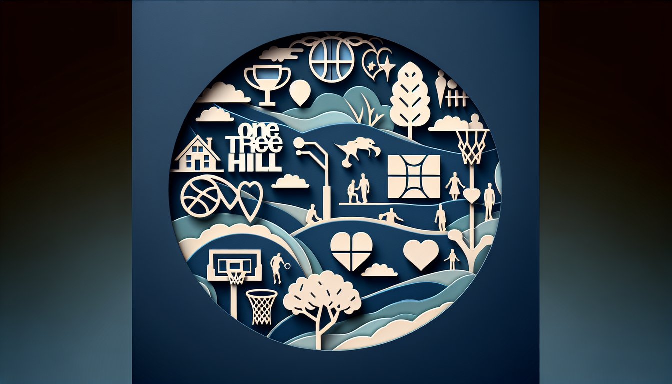 One Tree Hill trivia quiz paper art illustration on a dark blue background