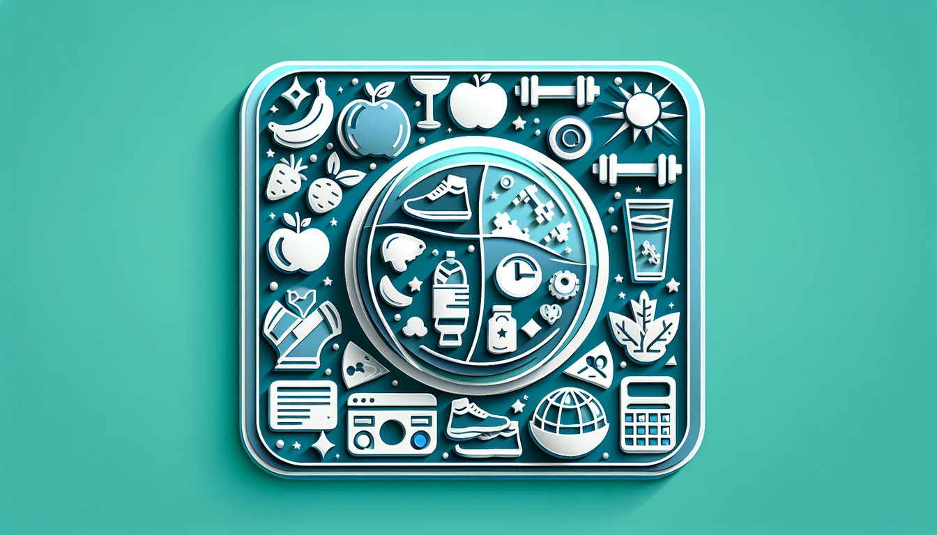 Paper art scale with fruit and dessert cutouts on teal background for future weight quiz
