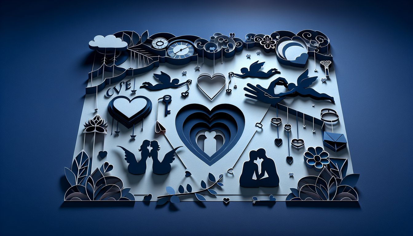 Paper art illustration for Do I Love Him Quiz on dark blue background