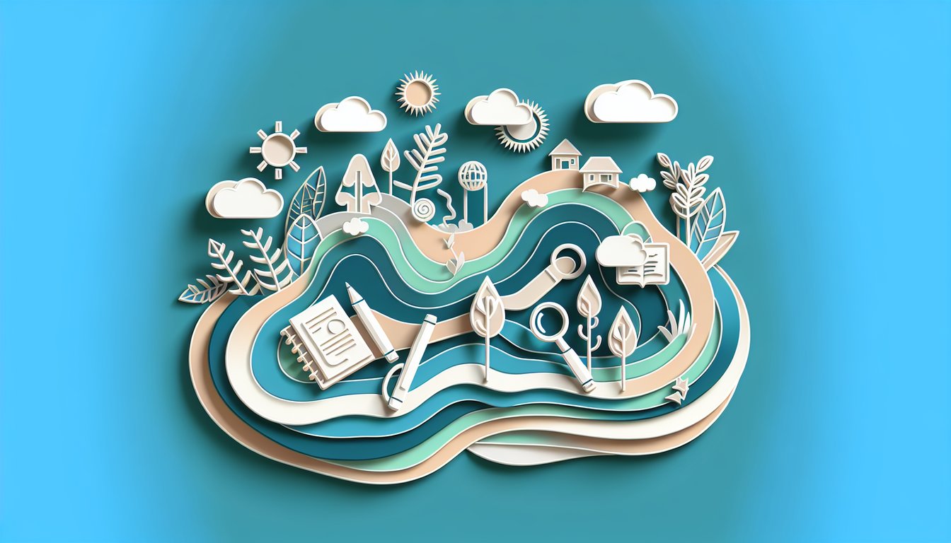 Paper art illustration for a teacher style discovery quiz on a teal background