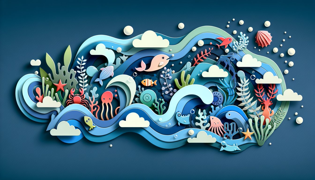 Paper art style collage of playful water type Pokemon icons splashing against a dark blue background inviting quiz takers