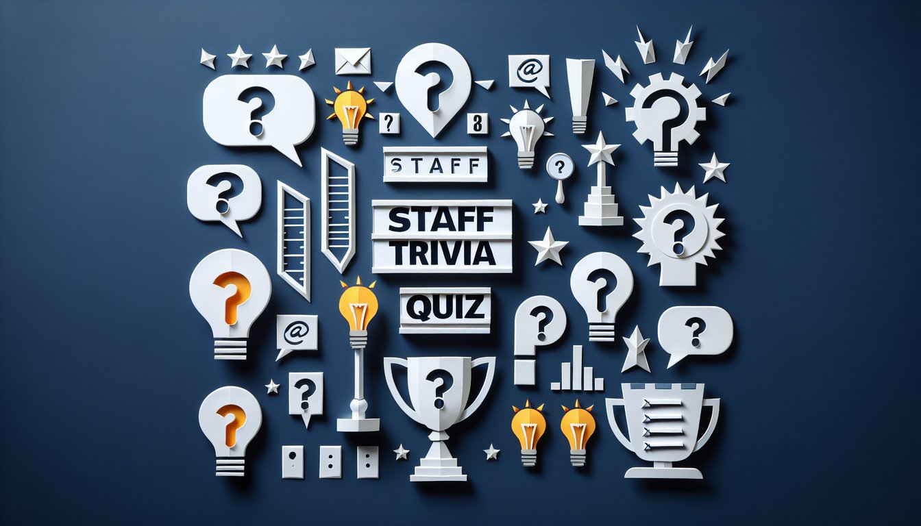 Colorful paper art display promoting a Staff Trivia Quiz event.